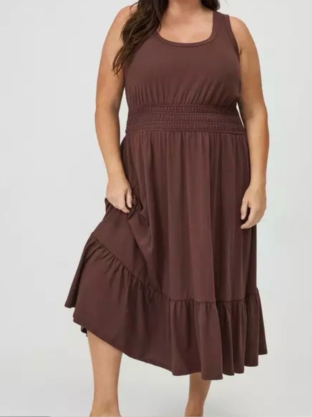 Torrid 1X Cotton Sleeveless Brown Tiered Waist Dress